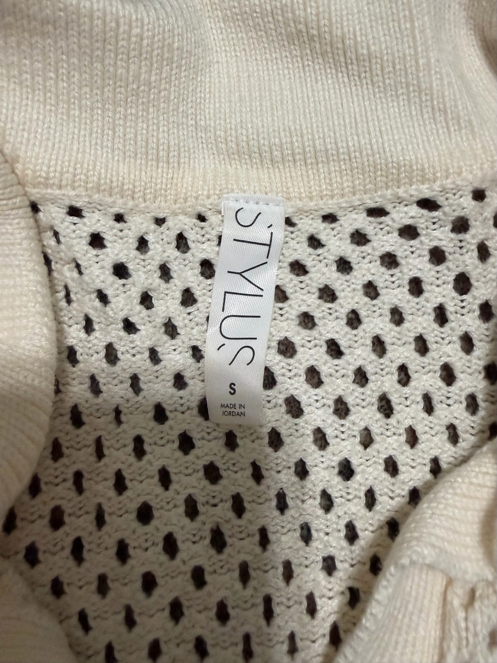 STYLUS Cream Open-Weave Knit Polo Top - Picture 3 of 3